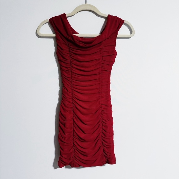 Majorelle - Dark Red Ruched Bodycon Mini Dress - Picture 3 of 3